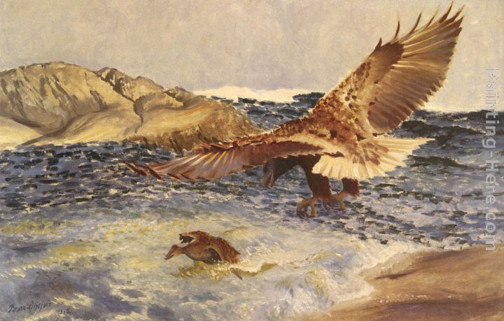 A Sea Eagle Chasing Eider Duck painting - Bruno Liljefors A Sea Eagle Chasing Eider Duck art painting